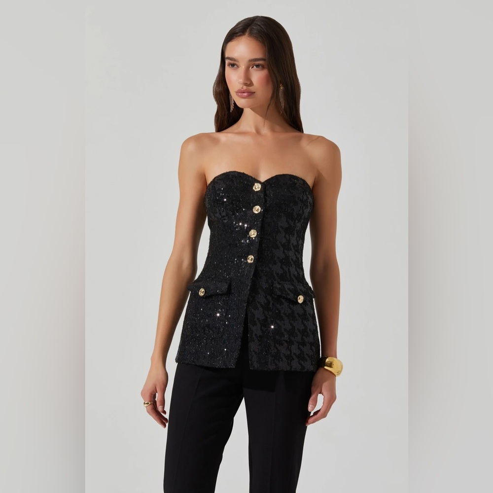 Milani Tweed Houndstooth Sequin Top